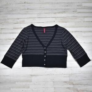 Vintage Gitano Y2K Button Up Black Gray Striped Knit Top Medium Grunge Emo Alt